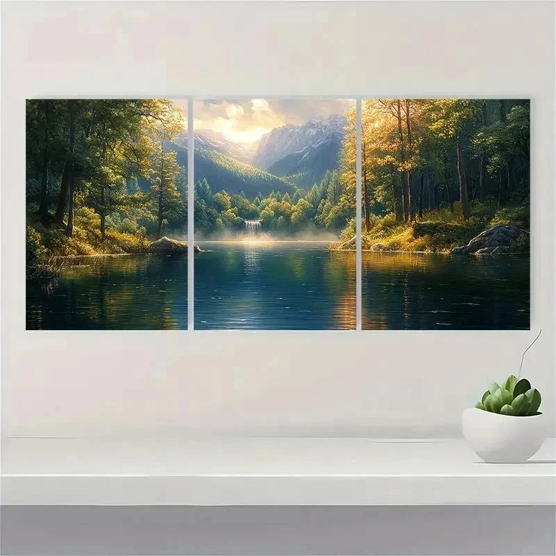 3pcs Nature Painting Print Lake Art EW  Wall Art Set Canvas Framed 40x60cm - High Quality Print 100% Australian Made Wall Canvas Ready to Hang - Bella Home Decor
