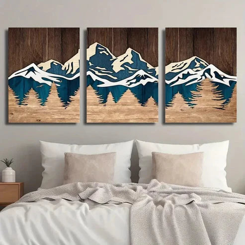 3pcs Rustic Mountain Landscape Wall Art Set Canvas Unframed - High Quality Print 100% Australian Made Wall Canvas