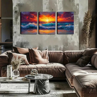 3pcs Shines  The Fierce Waves Exquisite Perfect Wall Art Set Canvas Framed 60x90cm - High Quality Print 100% Australian Made Wall Canvas Ready to Hang - Bella Home Decor