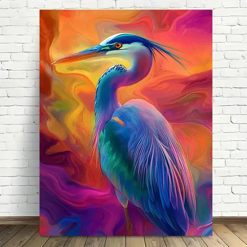 Beautiful Vibrant Heron Colorful Abstract Painting 40x60cm Metal Print Ready to Hang - Bella Home Decor