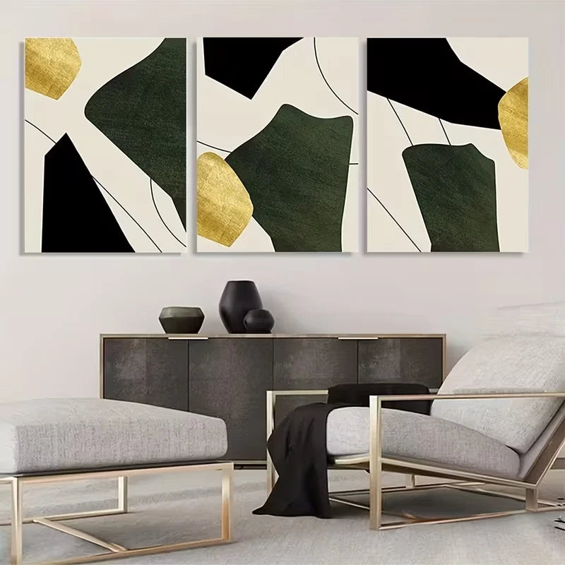 3pcs Bohemian Vintage Abstract Green  Wall Art Set Canvas Framed 50x70cm - High Quality Print 100% Australian Made Wall Canvas Ready to Hang - Bella Home Decor