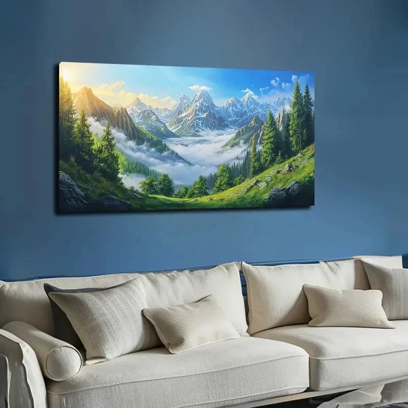 Sunlit Green Forest Landscape Wall Art canvas office home room framed 120x60cm - Bella Home Decor