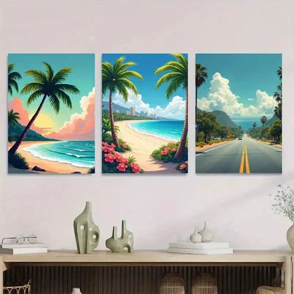3pcs Tropical Beach Sunset Vibrant Coastal Wall Art Canvas Unframed - High Quality Print 100% Australian Made Wall Canvas