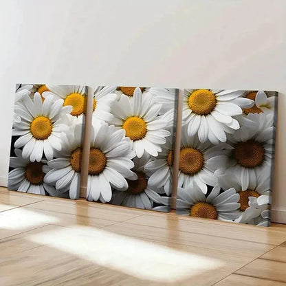 3pcs Vibrant Daisy & Chrysanthemum Flower Wall Art Set Canvas Unframed - High Quality Print 100% Australian Made Wall Canvas