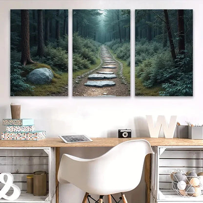 3pcs Forest Pathway Scene Wall Art Set Canvas Framed 60x90cm - High Quality Print 100% Australian Made Wall Canvas Ready to Hang - Bella Home Decor