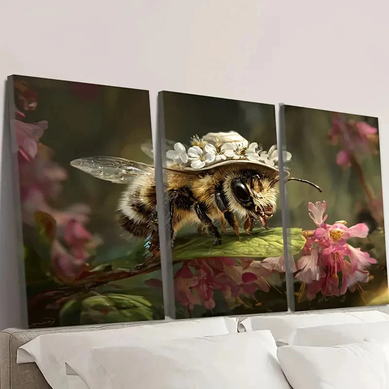 3pcs Cute Bee Haws Wall Art Set Canvas Framed 60x90cm - High Quality Print 100% Australian Made Wall Canvas Ready to Hang - Bella Home Decor