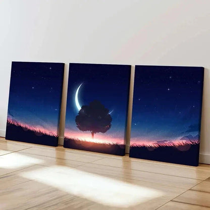 3pcs Moon Trees Grassland Fantasy Wall Art Set Canvas Framed 40x60cm - High Quality Print 100% Australian Made Wall Canvas Ready to Hang - Bella Home Decor