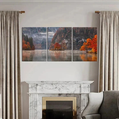 3pcs Autumn Forest Lake & Trees Nature Wall Art Set Canvas Framed 60x90cm - High Quality Print 100% Australian Made Wall Canvas Ready to Hang - Bella Home Decor