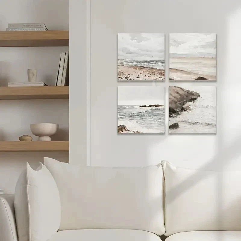 4pcs Coastal Prints, Beach Wall Art, Beach PrintWall Art Canvas Framed