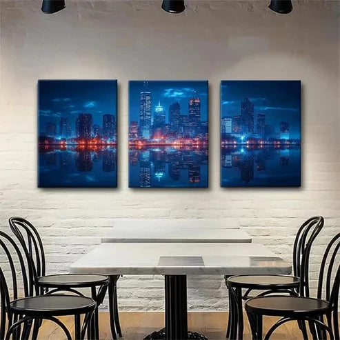 3pcs Chicago Night Cityscape Darkness Perfect Wall Art Set Canvas Unframed - High Quality Print 100% Australian Made Wall Canvas - Bella Home Decor