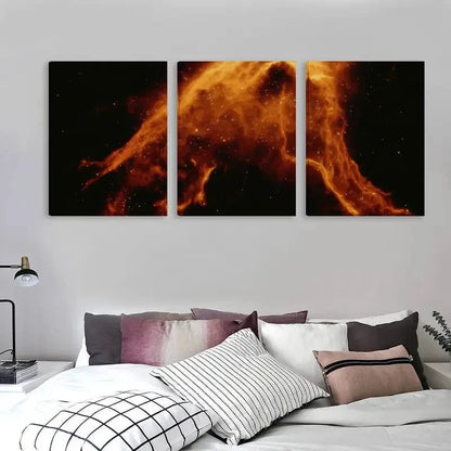 3pcs Orange Glowing Nebula in the Shape    Wall Art Set Canvas Framed 60x90cm - High Quality Print 100% Australian Made Wall Canvas Ready to Hang
