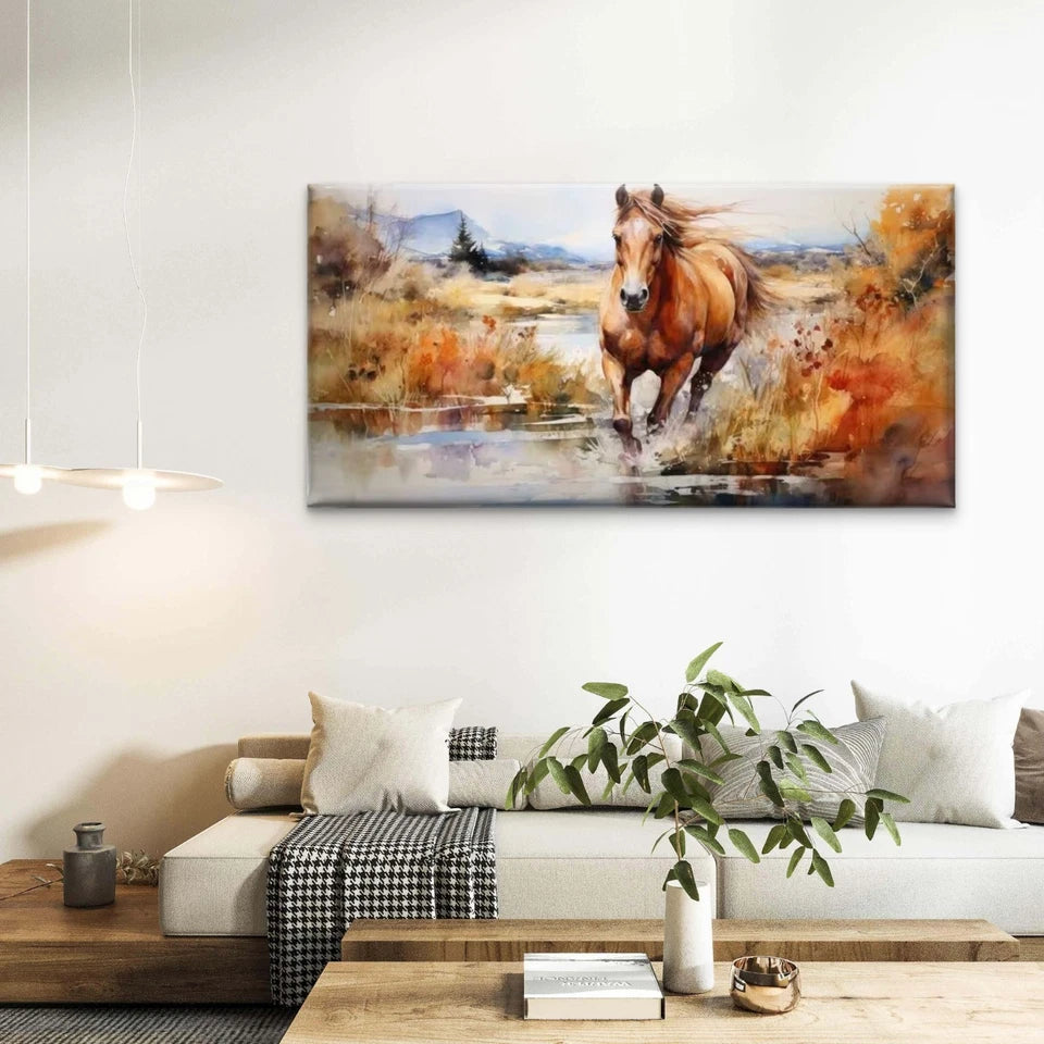 Galloping Horse Wall Art Canvas Office Home Room Framed 120x60cm