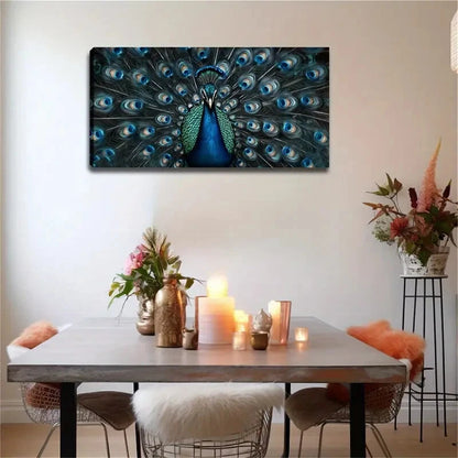 Peacock Exquisite Feathered Wall Art Canvas Office Home Room Framed 120x60cm - Bella Home Decor