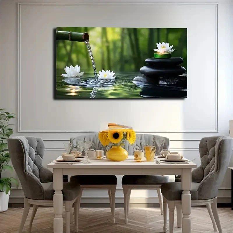 Serene Green Candle & For Lotus Wall Art Canvas Office Home Room Framed 120x60cm