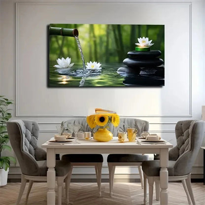 Serene Green Candle & For Lotus Wall Art Canvas Office Home Room Framed 120x60cm