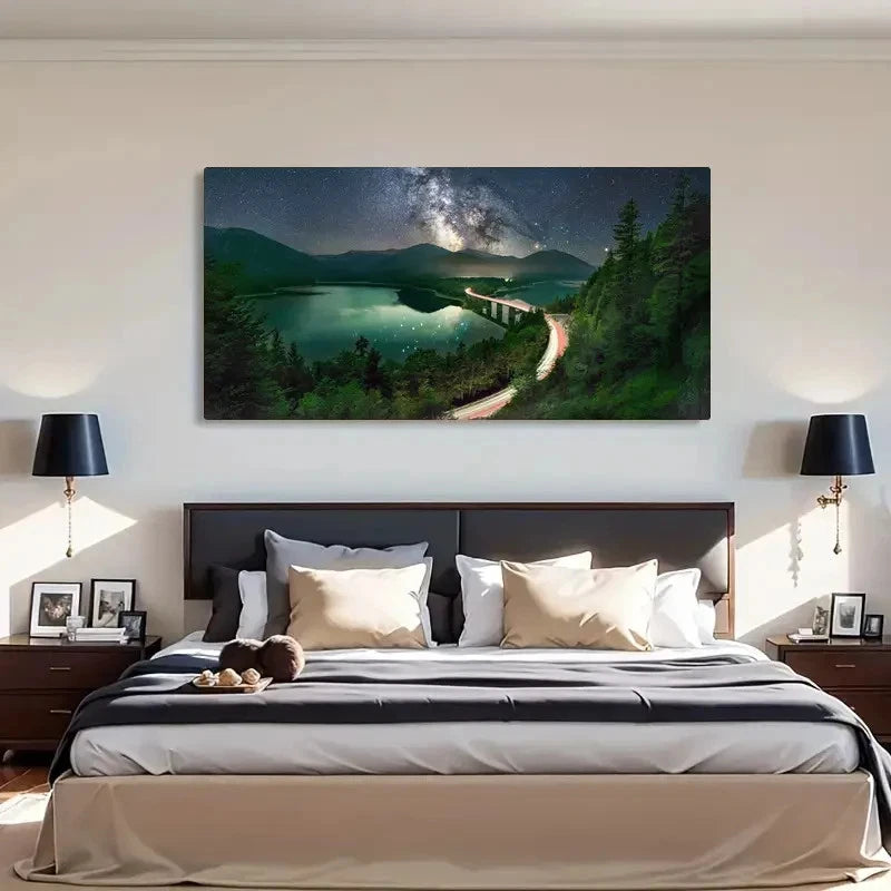 Milky Way Road Long Exposure Wall Art Canvas Office Home Room Framed 120x60cm