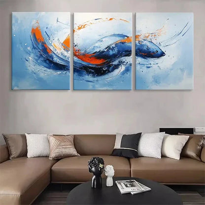 3pcs Blue and Orange Swirling Patterns Wall Art Canvas Unframed - High Quality Print 100% Australian Made Wall Canvas - Bella Home Decor
