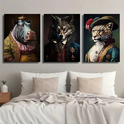 3pcs Hippopotamus Lion Cheetah Wearing Clothes Wall Art Canvas Unframed - High Quality Print 100% Australian Made Wall Canvas