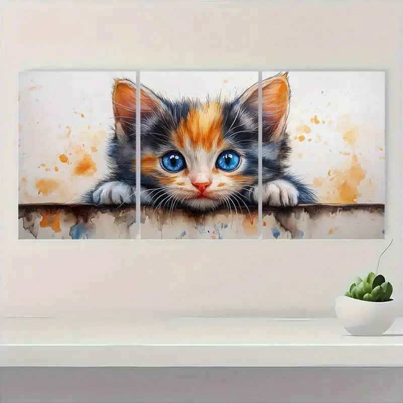 3pcs Calico Cat Painting Kitten CK    Wall Art Set Canvas Framed 40x60cm - High Quality Print 100% Australian Made Wall Canvas Ready to Hang - Bella Home Decor