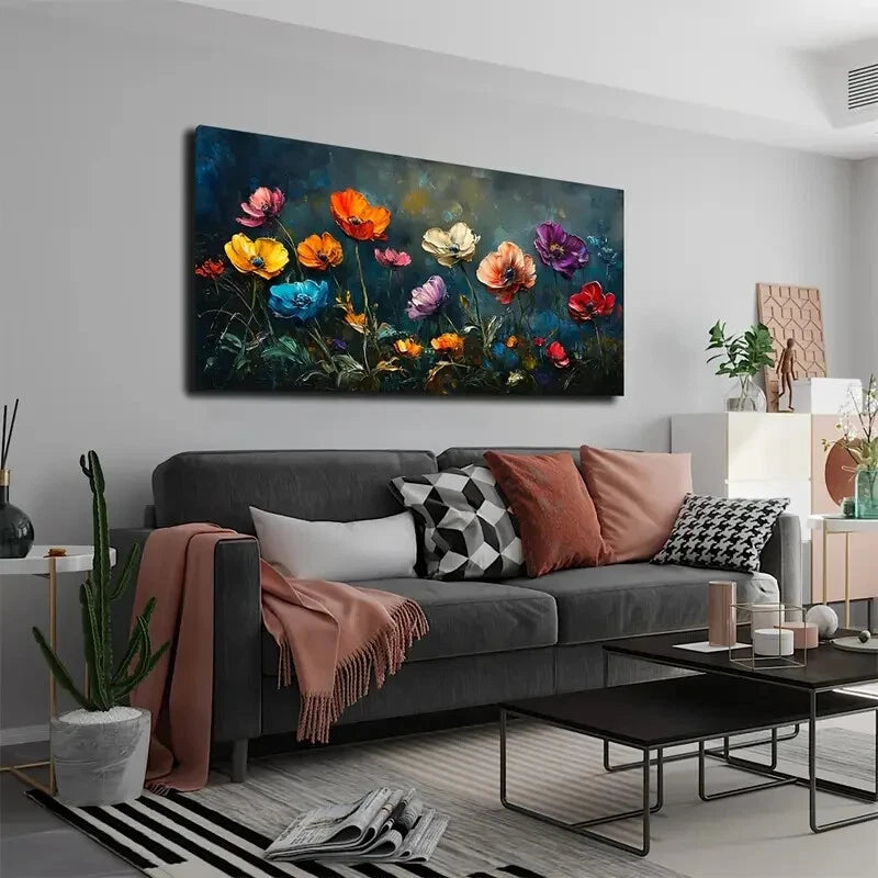 Vibrant Poppy Flower Garden Wall Art Canvas Office Home Room Framed 120x60cm - Bella Home Decor