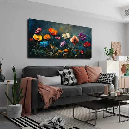 Vibrant Poppy Flower Garden Wall Art Canvas Office Home Room Framed 120x60cm - Bella Home Decor