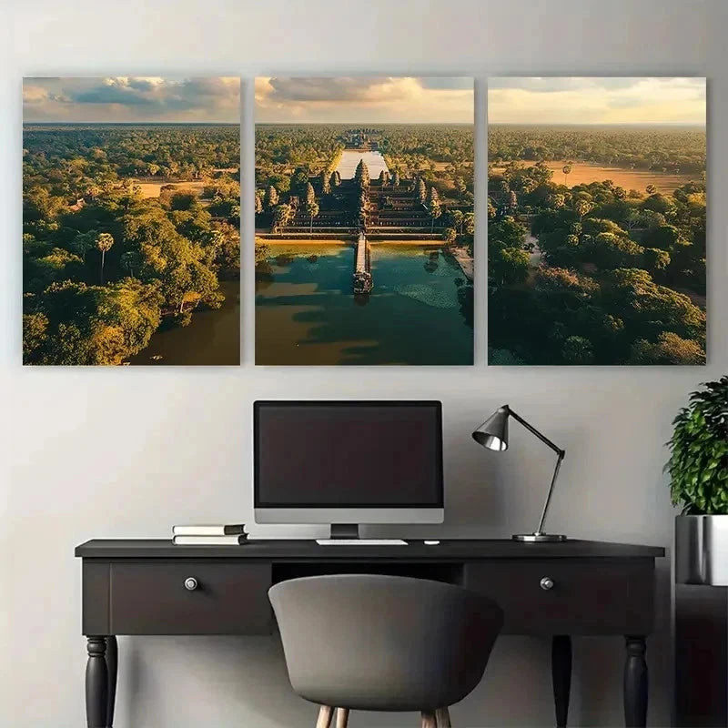 3pcs Cambodia Temple Landscape Perfect Wall Art Set Canvas Framed 50x70cm - High Quality Print 100% Australian Made Wall Canvas Ready to Hang - Bella Home Decor