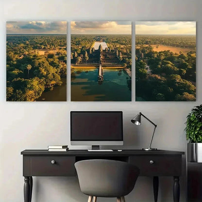 3pcs Cambodia Temple Landscape Perfect Wall Art Set Canvas Framed 50x70cm - High Quality Print 100% Australian Made Wall Canvas Ready to Hang - Bella Home Decor