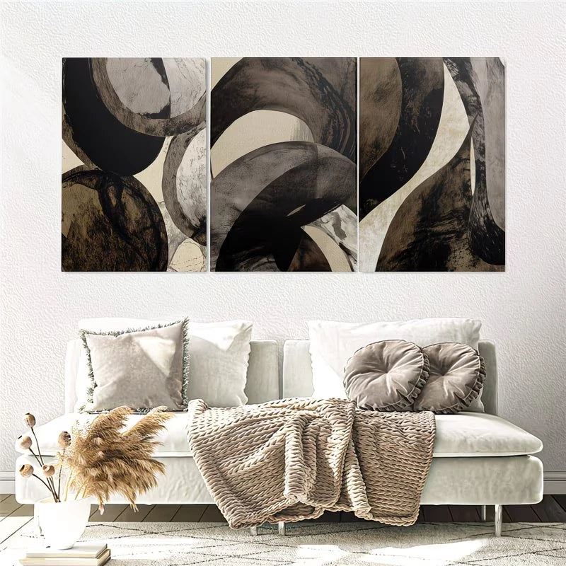 3pcs Modern Abstract Neutral Gallery Wall Art Set Canvas Framed 50x70cm – High Quality Print, 100% Australian Made Wall Canvas, Ready to Hang
