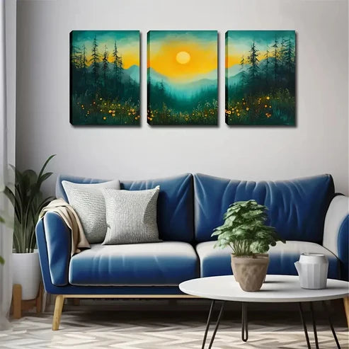 3pcs Triptych Sun Emitting a Bright Perfect Wall Art Canvas Unframed - High Quality Print 100% Australian Made Wall Canvas