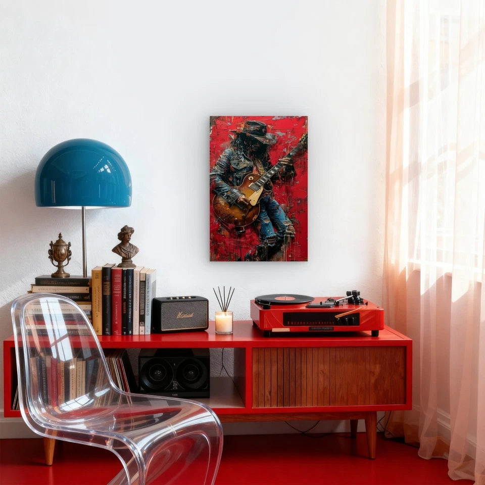 Guitar and a Guy, Oil Painting 60x90cm Metal Print Ready to Hang