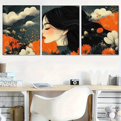 3pcs Vibrant Orange & White Floral Perfect Wall Art Set Canvas Framed 50x70cm - High Quality Print 100% Australian Made Wall Canvas Ready to Hang - Bella Home Decor