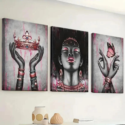 3pcs Pink Rose Golden Black Girl Décor Perfect Wall Art Set Canvas Framed 50x70cm - High Quality Print 100% Australian Made Wall Canvas Ready to Hang - Bella Home Decor