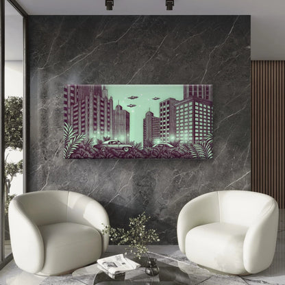 Alien Night City Wall Art Canvas Office Home Room Framed 120x60cm