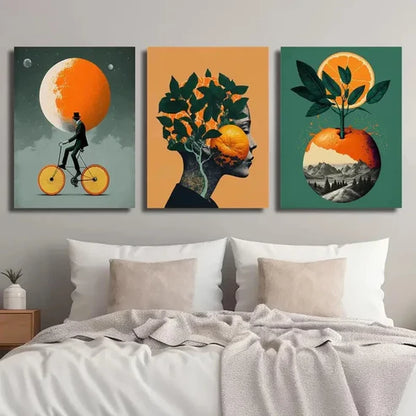 3pcs Abstract Fruit Bicycle People Décor Perfect Wall Art Canvas Unframed - High Quality Print 100% Australian Made Wall Canvas - Bella Home Decor