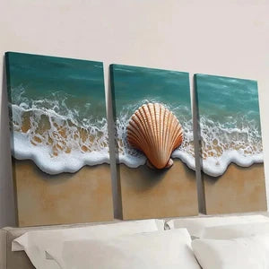 3pcs Seashell Beach House FG Wall Art Set Canvas Framed 40x60cm - High Quality Print 100% Australian Made Wall Canvas Ready to Hang