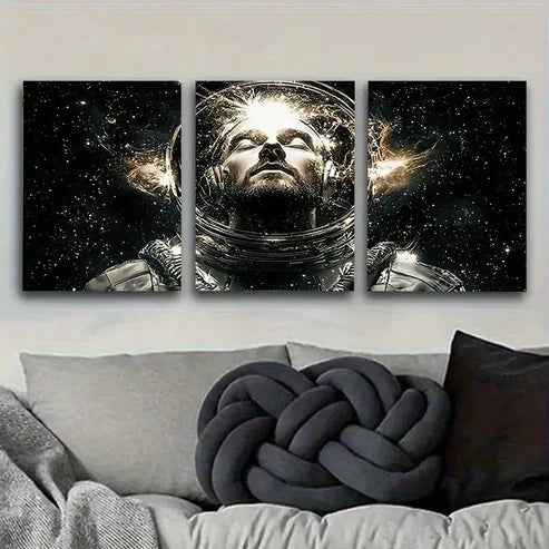 3pcs Astronaut with Cosmic Energy Portrait Wall Art Canvas Unframed - High Quality Print 100% Australian Made Wall Canvas - Bella Home Decor