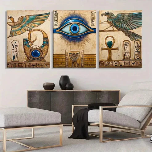 3pcs Ancient Egyptian Eye of Horus Perfect  Wall Art Set Canvas Unframed - High Quality Print 100% Australian Made Wall Canvas - Bella Home Decor