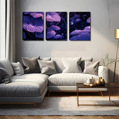 3pcs Purple Leaves Dotted Water Drop Perfect Wall Art Set Canvas Framed 40x60cm - High Quality Print 100% Australian Made Wall Canvas Ready to Hang - Bella Home Decor