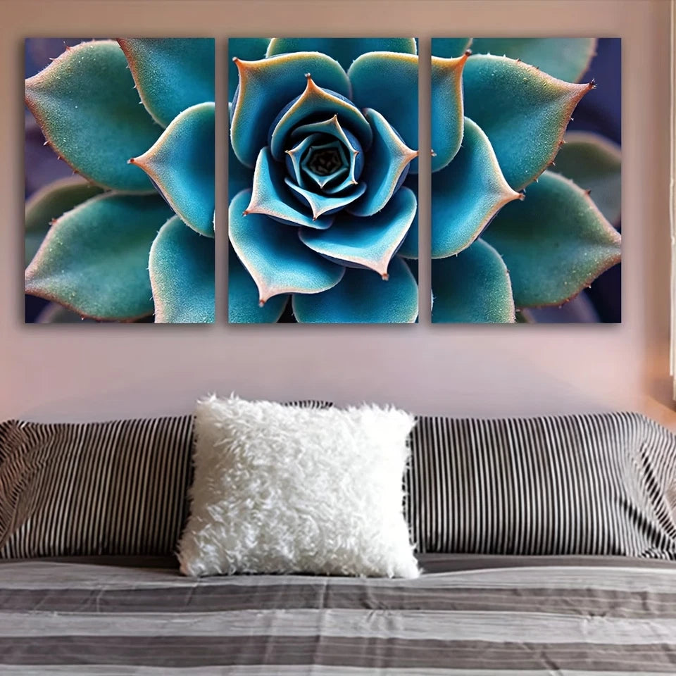 3pcs Blue Agave Plant Unique Decor Wall Art Set Canvas Framed 40x60cm - High Quality Print 100% Australian Made Wall Canvas Ready to Hang - Bella Home Decor