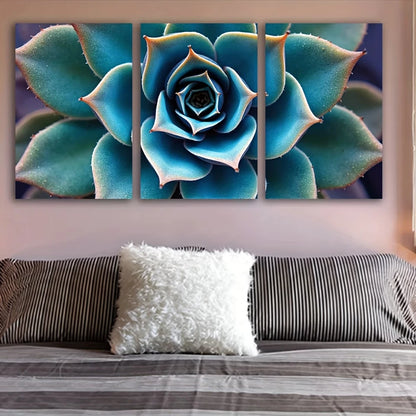3pcs Blue Agave Plant Unique Decor Wall Art Set Canvas Framed 40x60cm - High Quality Print 100% Australian Made Wall Canvas Ready to Hang - Bella Home Decor