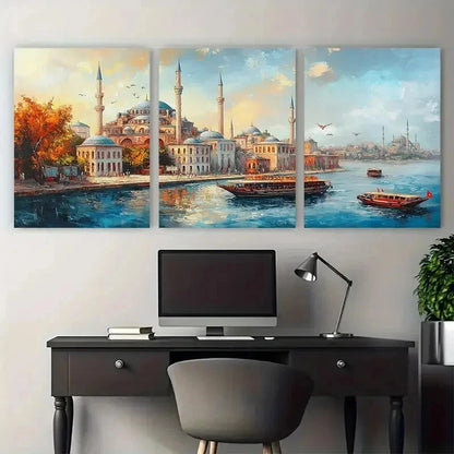 3pcs Turkish Travel Décor Beauty Perfect Wall Art Set Canvas Framed 50x70cm - High Quality Print 100% Australian Made Wall Canvas Ready to Hang