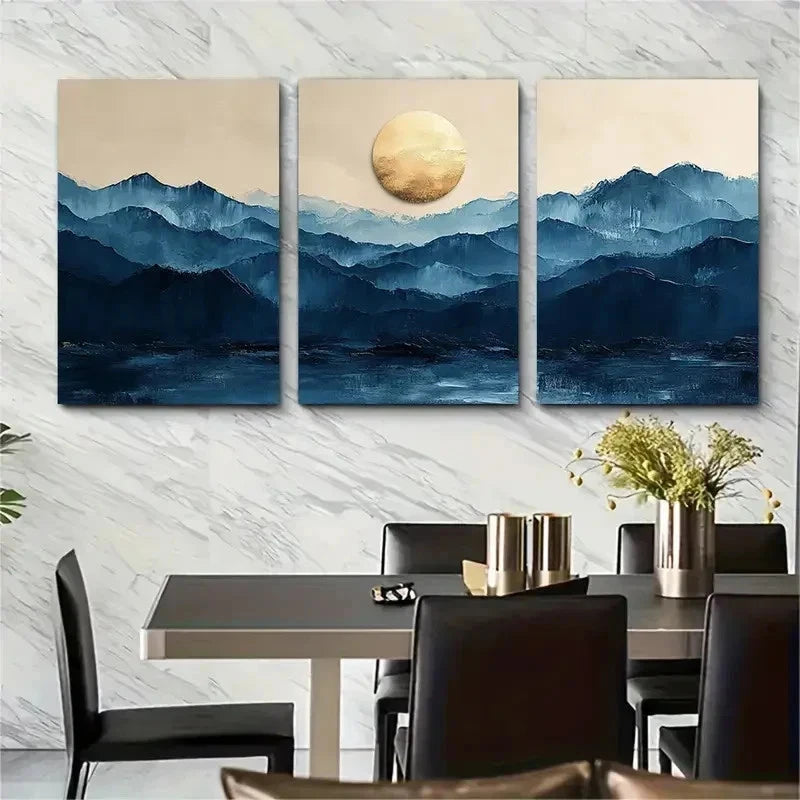 3pcs Abstract Blue Beige Perfect Wall Art Set Canvas Framed 50x70cm - High Quality Print 100% Australian Made Wall Canvas Ready to Hang - Bella Home Decor
