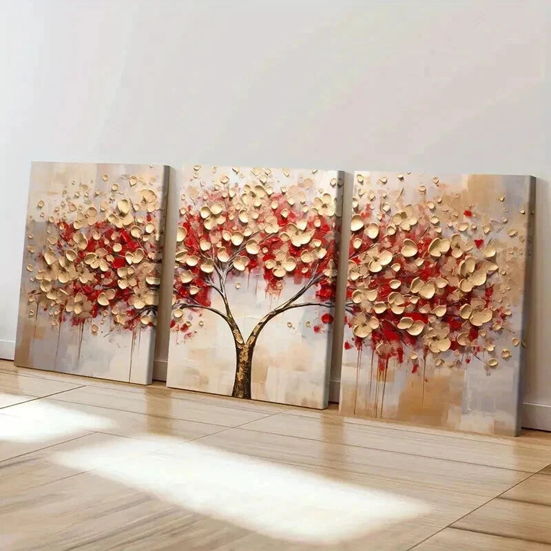 3pcs Abstract Golden Leaves Tree Vintage Wall Art Set Canvas Framed 60x90cm - High Quality Print 100% Australian Made Wall Canvas Ready to Hang - Bella Home Decor