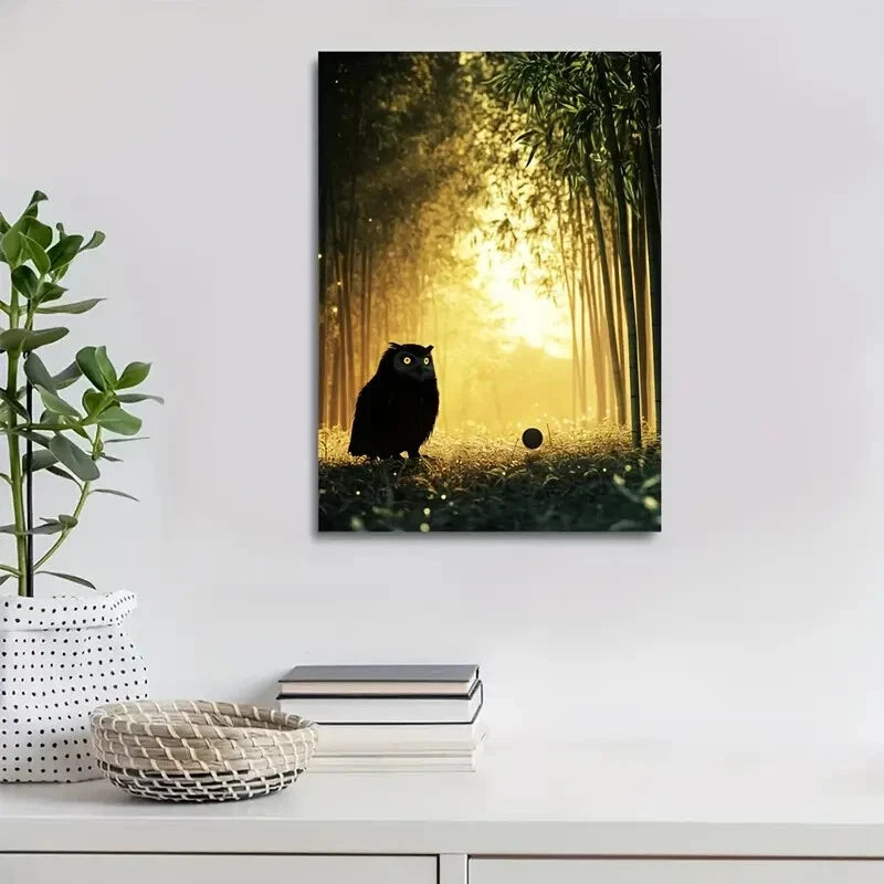 Beautiful Dreamlike Owl Playing with Ball Painting 40x60cm Metal Print Ready to Hang - Bella Home Decor