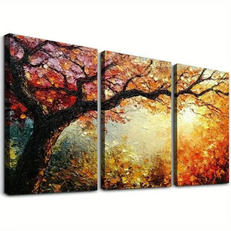3pcs Dynamic Color Autumn Tree Triptych Wall Art Set Canvas Framed 50x70cm - High Quality Print 100% Australian Made Wall Canvas Ready to Hang