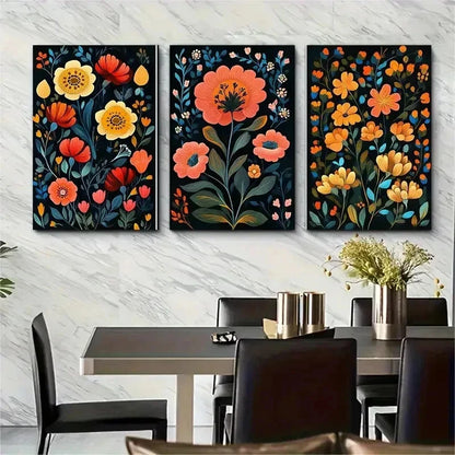 3pcs Afghanistan Gallery Floral Flowers Perfect Wall Art Set Canvas Framed 50x70cm - High Quality Print 100% Australian Made Wall Canvas Ready to Hang - Bella Home Decor