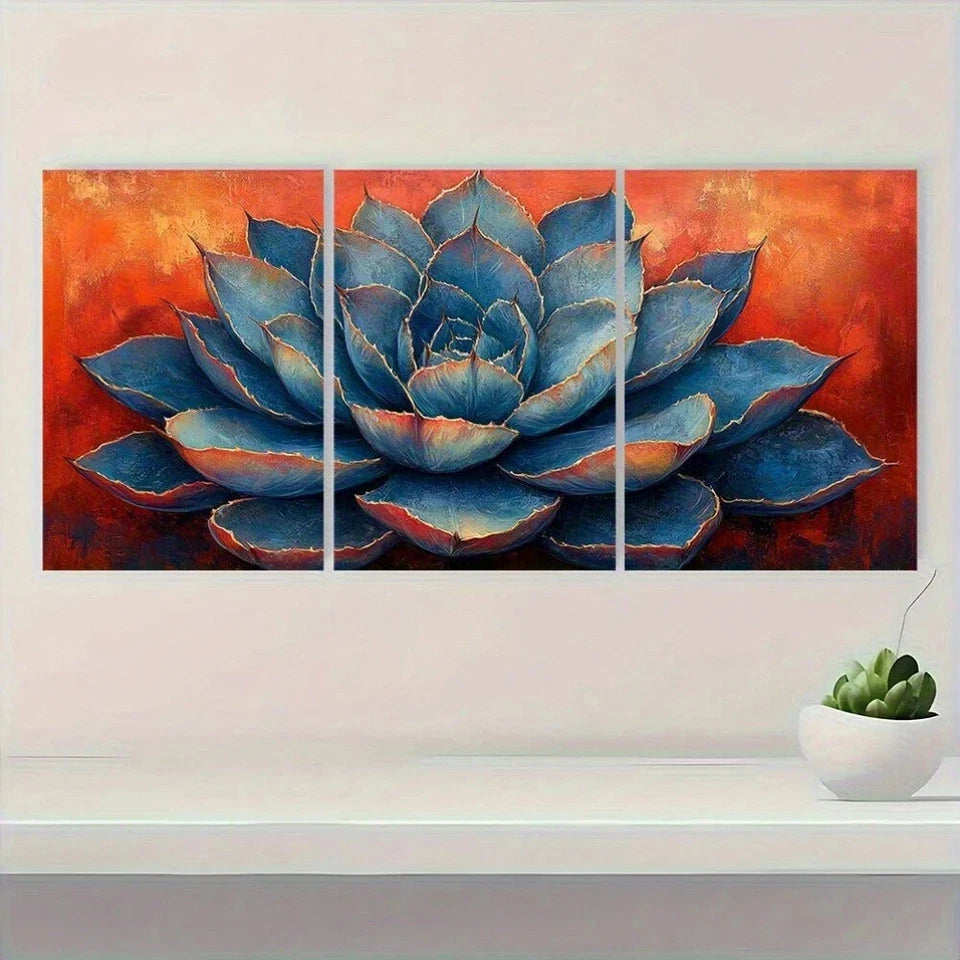 3pcs Vibrant Agave in Terra Cotta Metal Print Ready to Hang Art - Bella Home Decor