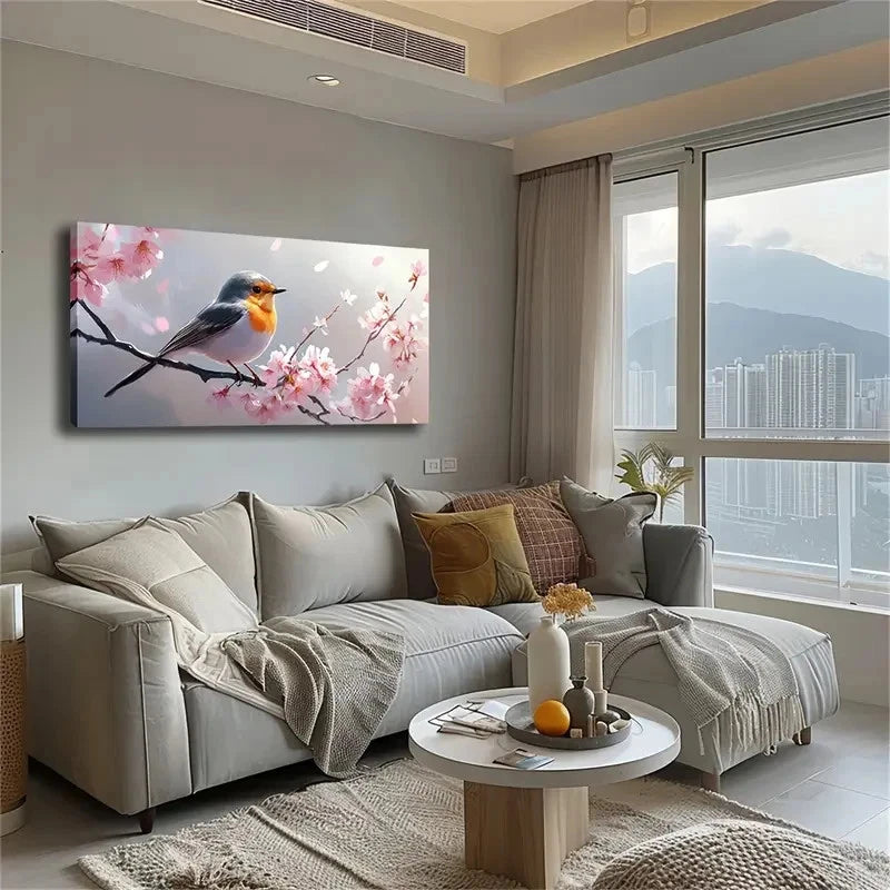 A Bird Landed On A Cherry Wall Art Canvas Office Home Room Framed 120x60cm