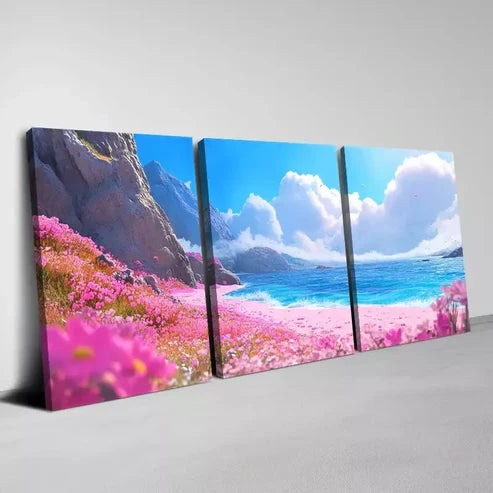 3pcs Tranquil Ocean and Flower Landscape Wall Art Set Canvas Unframed - High Quality Print 100% Australian Made Wall Canvas