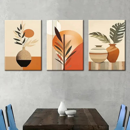 3pcs Abstract Natural Leaves Bohemian Metal Print Ready to Hang Art - Bella Home Decor